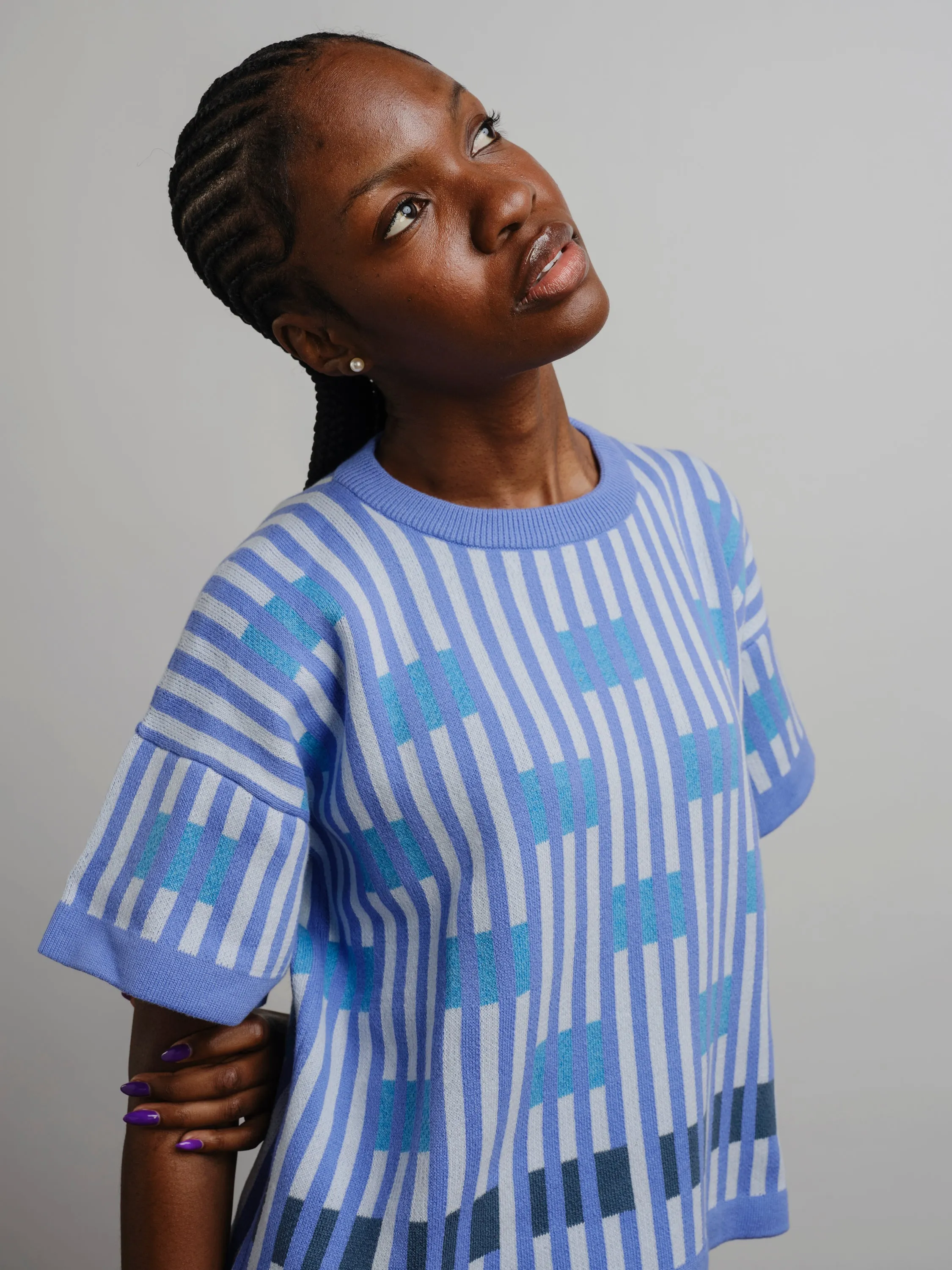 Bauhaus Short Sleeve Sweater Tee - Azure sold by The Endery