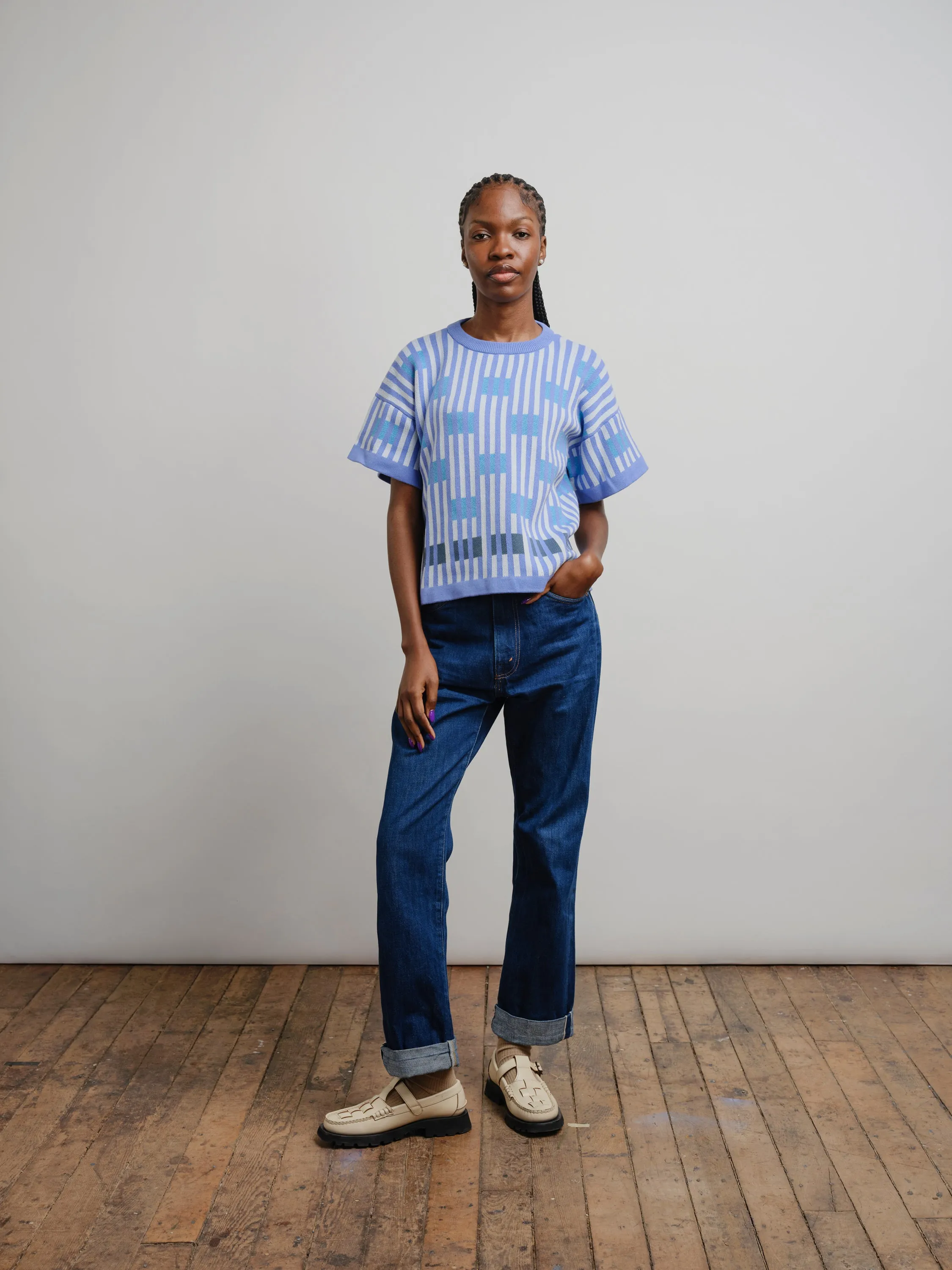 Bauhaus Short Sleeve Sweater Tee - Azure sold by The Endery product image thumbnail 3