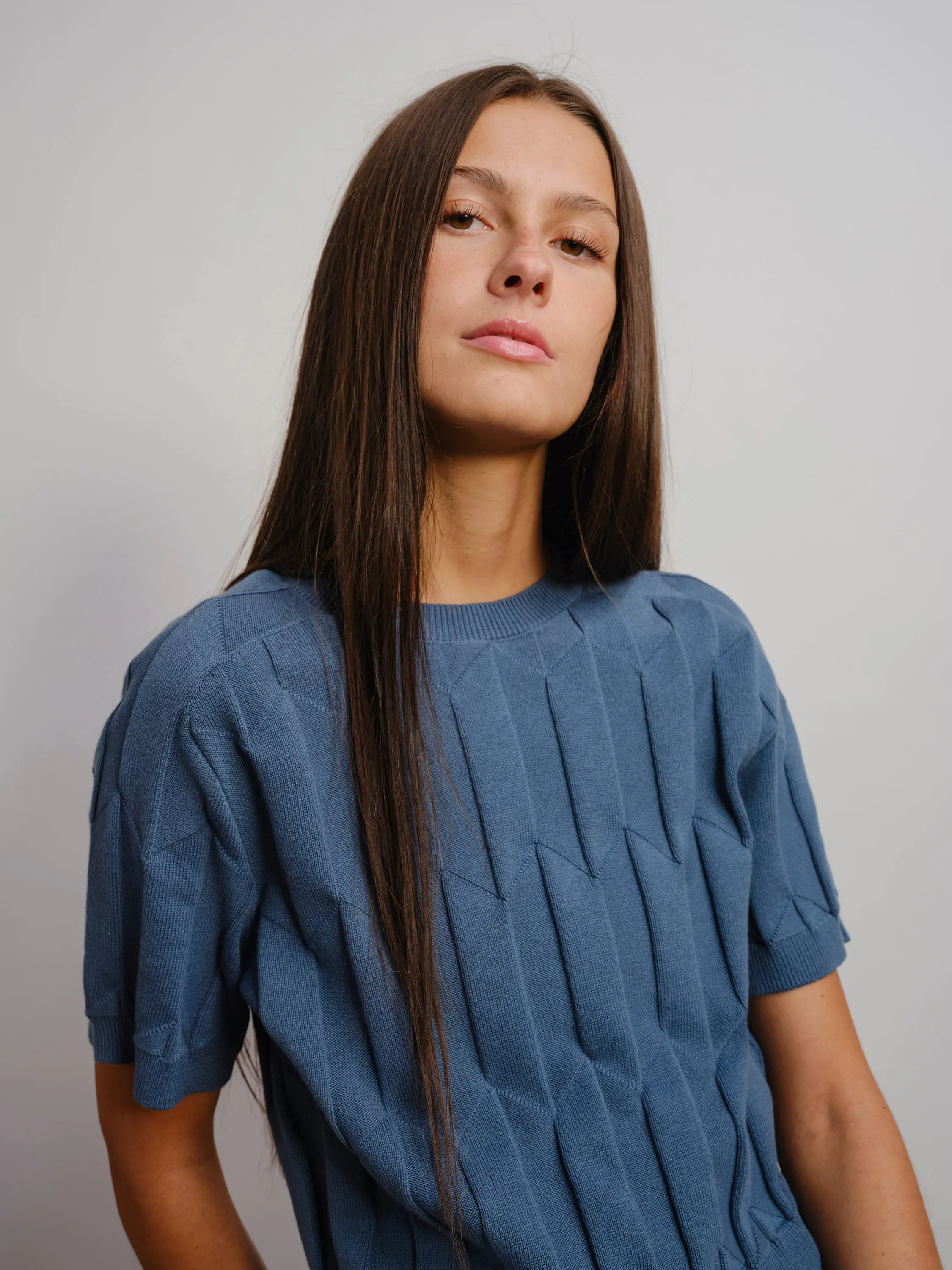 Chevron Ruben Tee - Delphinium sold by The Endery