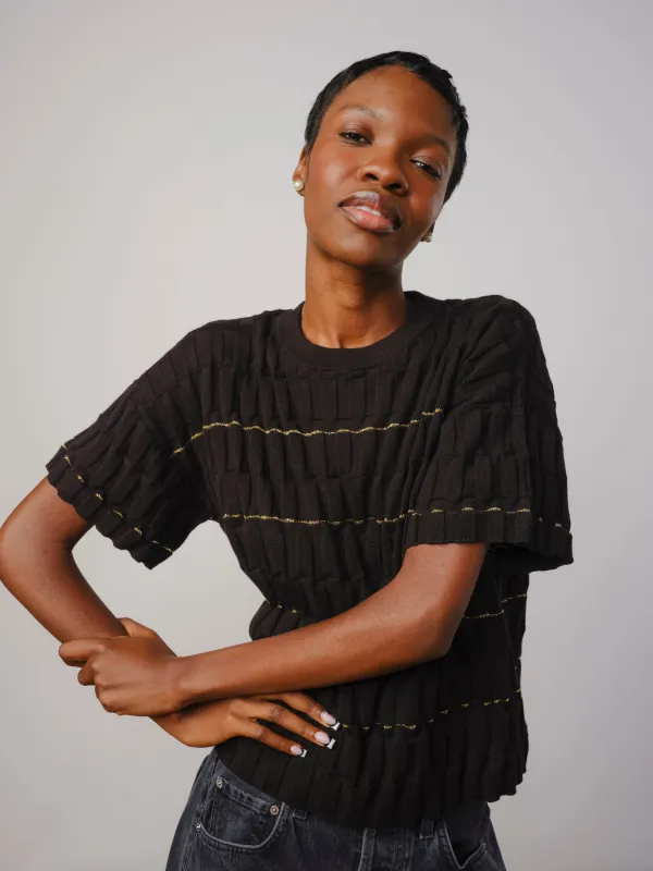 Wiggle Stripe Knit Grid Tee - Pleiades made by The Endery