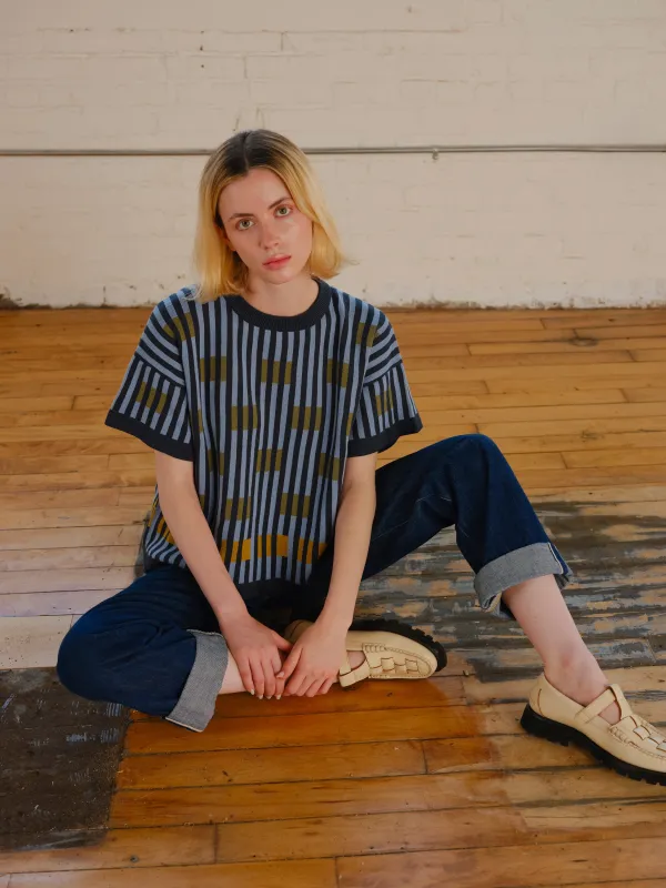 Bauhaus Short Sleeve Sweater Tee - Lazurite made by The Endery