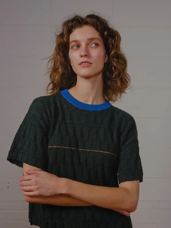 Wiggle Stripe Knit Grid Tee - Calathea made by The Endery