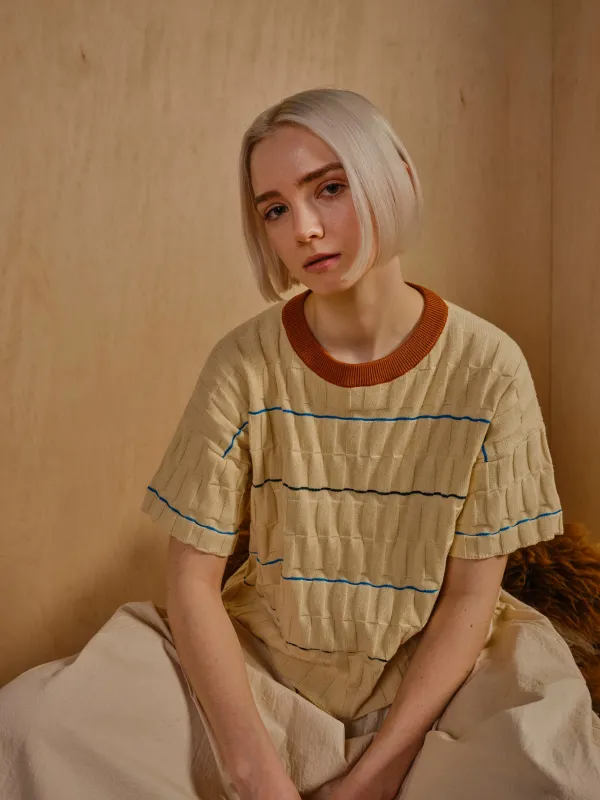 Wiggle Stripe Knit Grid Tee - Brugmansia made by The Endery