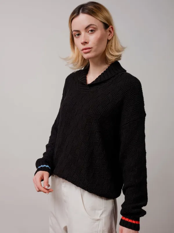 Heath Shawl Collar L/S Pullover in Rescued Pima Cotton - Black made by The Endery