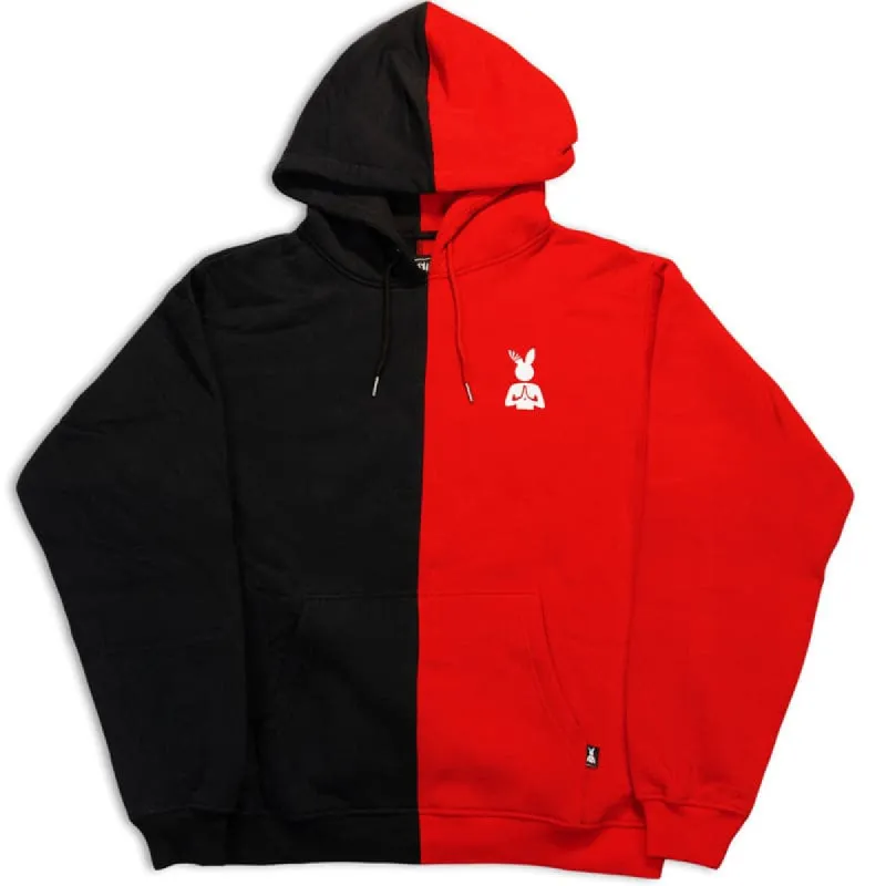 Red/Black Split Embroidered Hoodie sold by Praying Rabbit