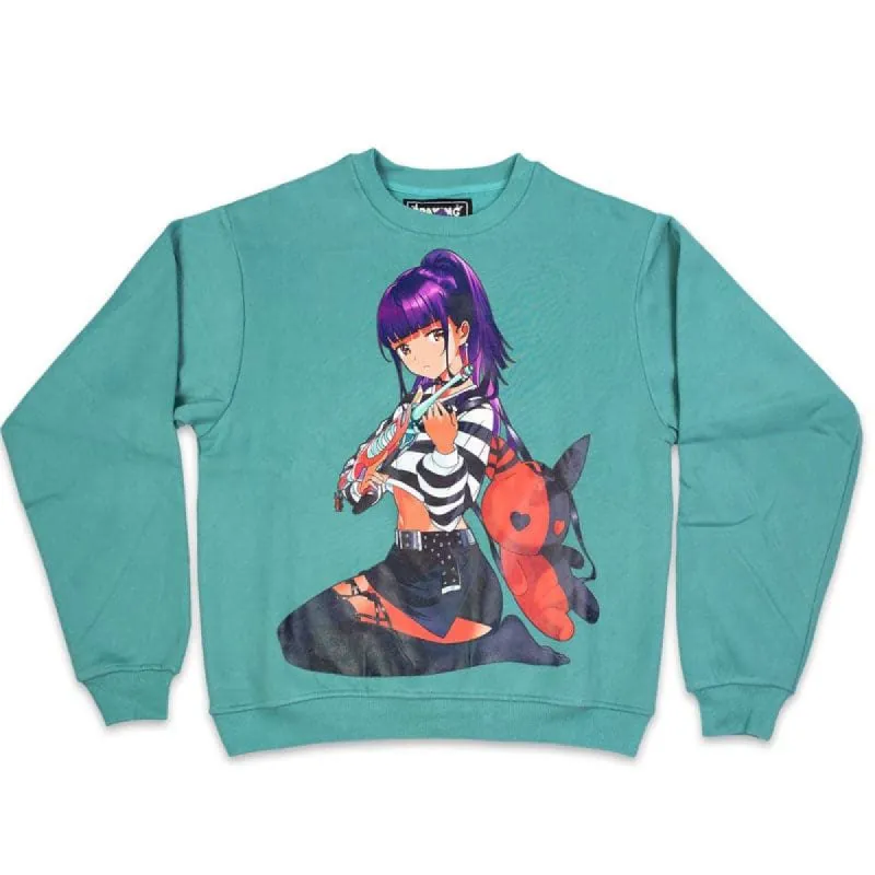 Sad Girl Anime Crew Neck (TURQUOISE) sold by Praying Rabbit