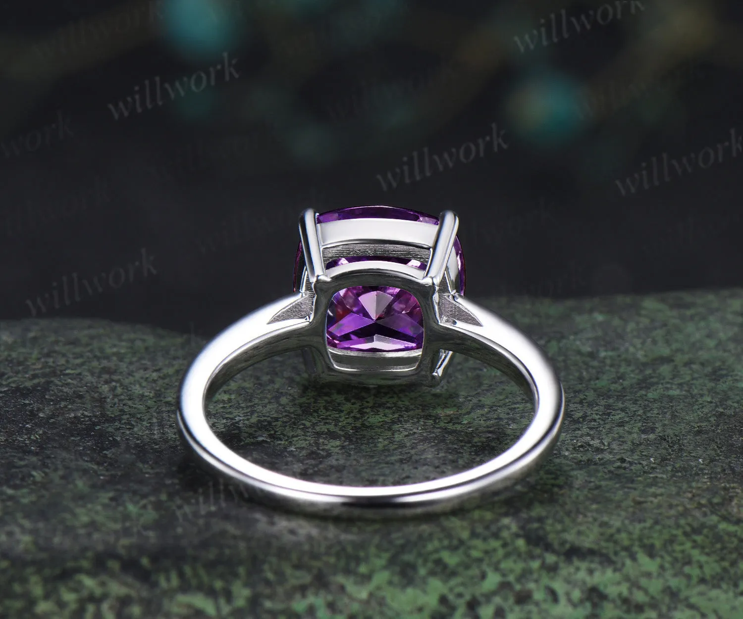 9mm cushion cut amethyst engagement ring solitaire purple gemstone ring sold by Willwork Jewelry product image thumbnail 5