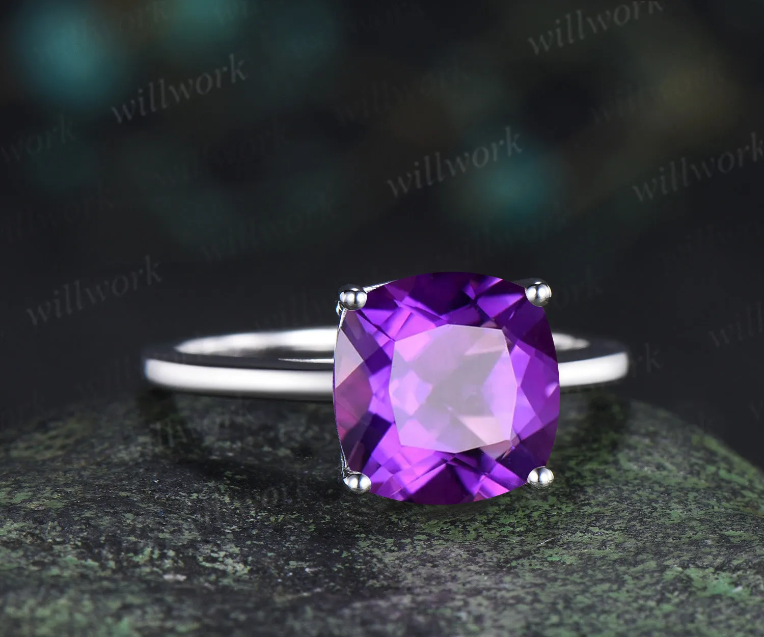 9mm cushion cut amethyst engagement ring solitaire purple gemstone ring sold by Willwork Jewelry product image thumbnail 3
