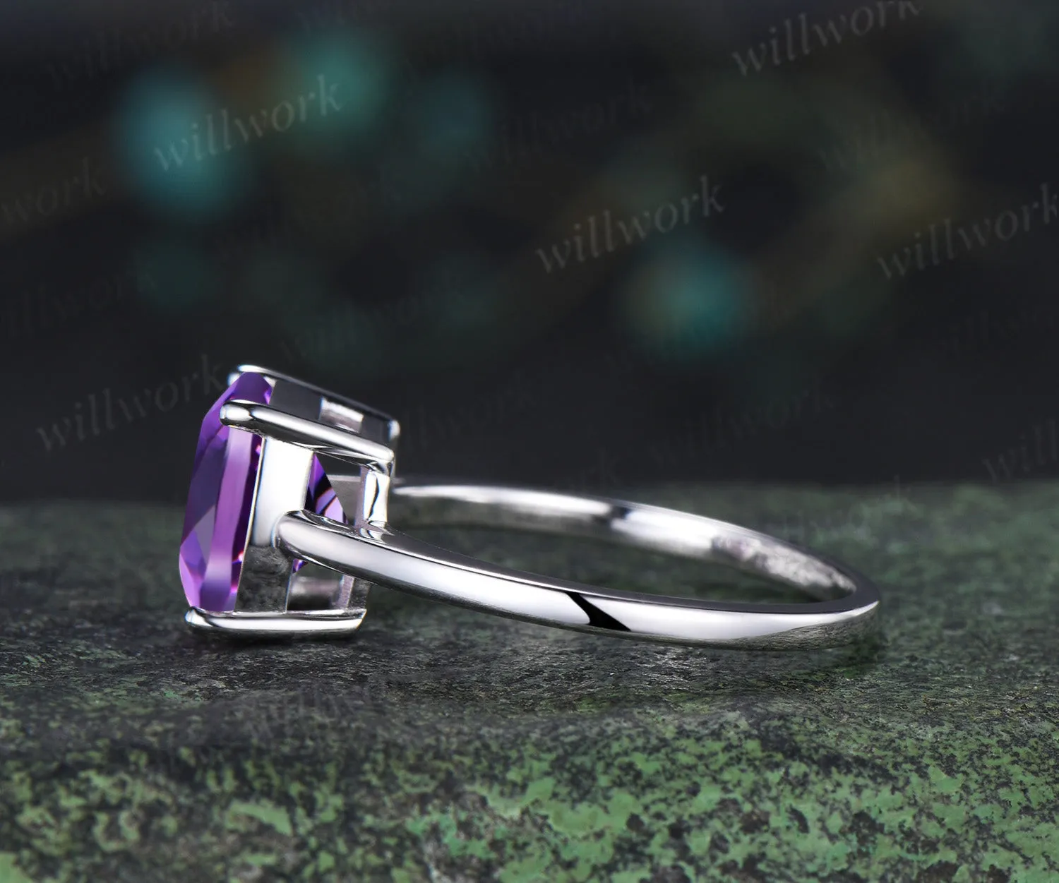 9mm cushion cut amethyst engagement ring solitaire purple gemstone ring sold by Willwork Jewelry product image thumbnail 4