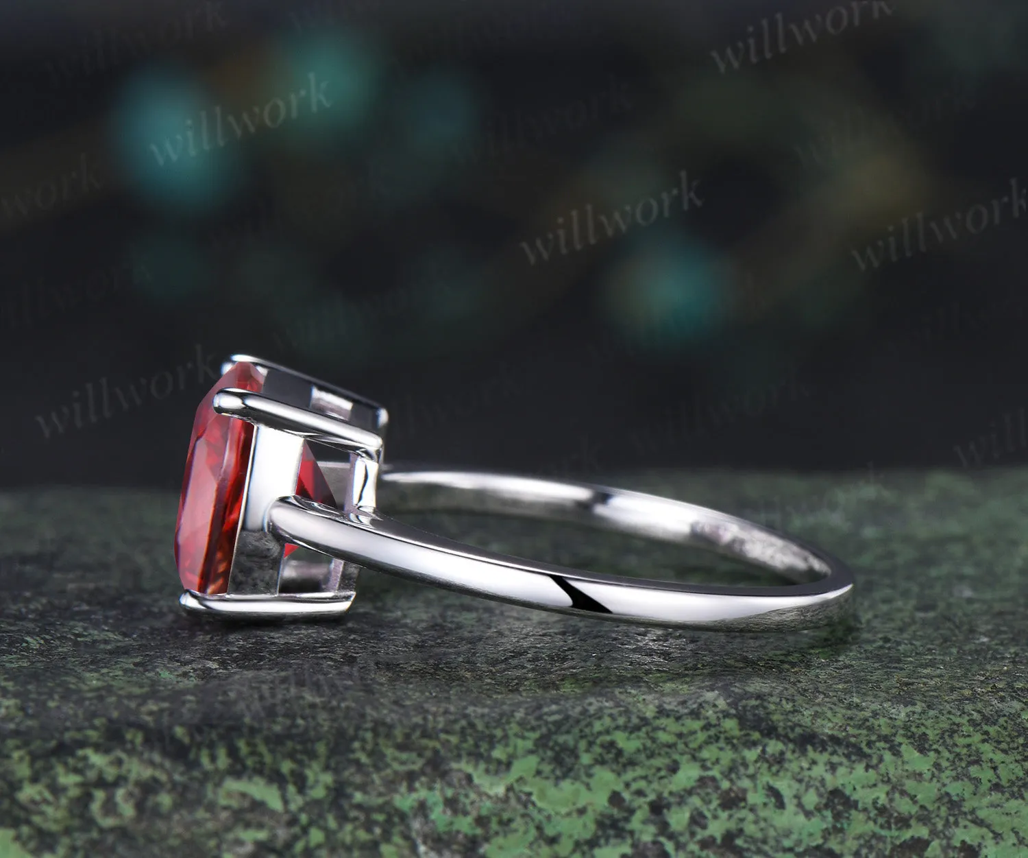 9mm cushion cut garnet engagement ring solitaire January birthstone ring personalized jewelry sold by Willwork Jewelry product image thumbnail 4