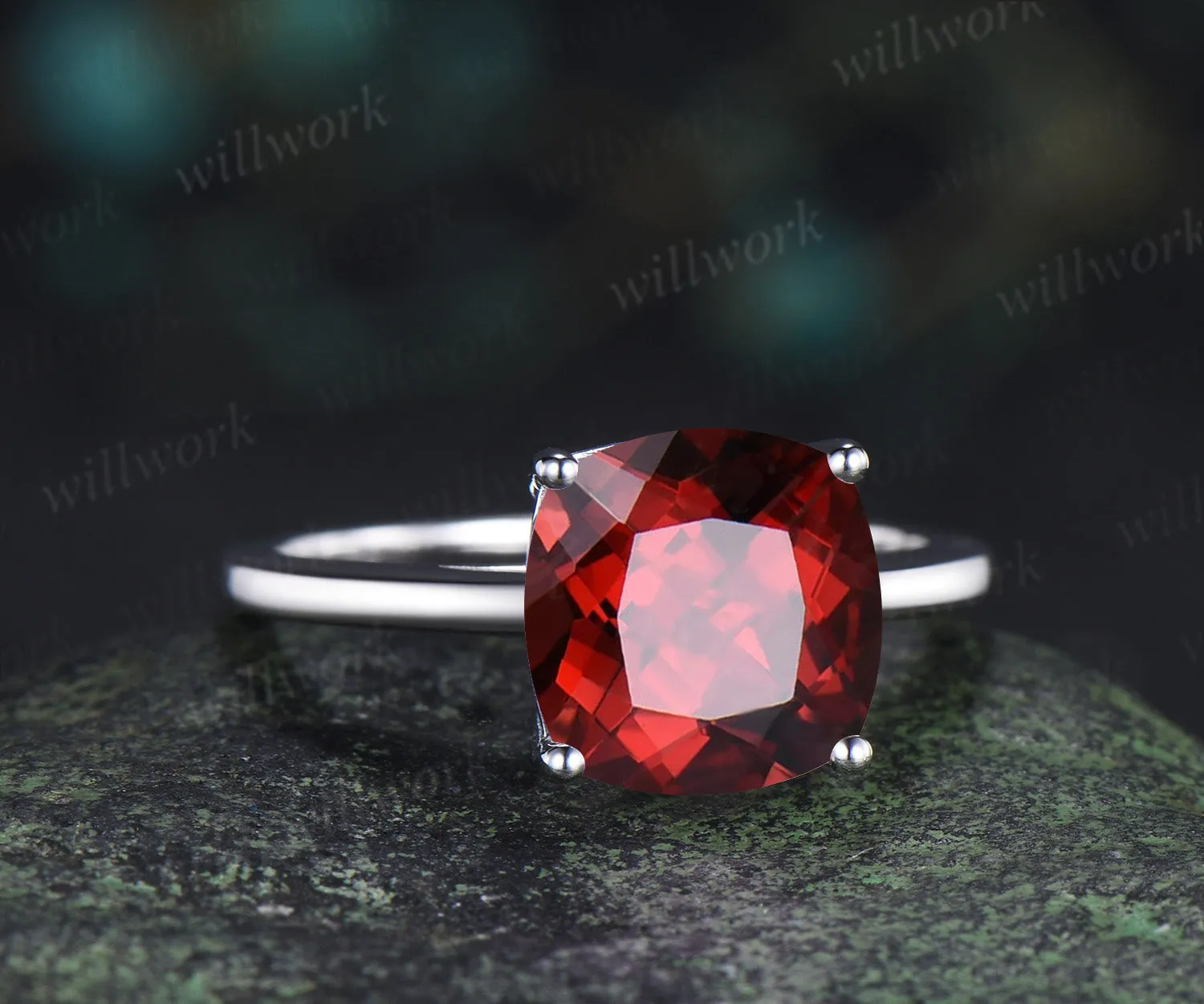 9mm cushion cut garnet engagement ring solitaire January birthstone ring personalized jewelry sold by Willwork Jewelry product image thumbnail 3