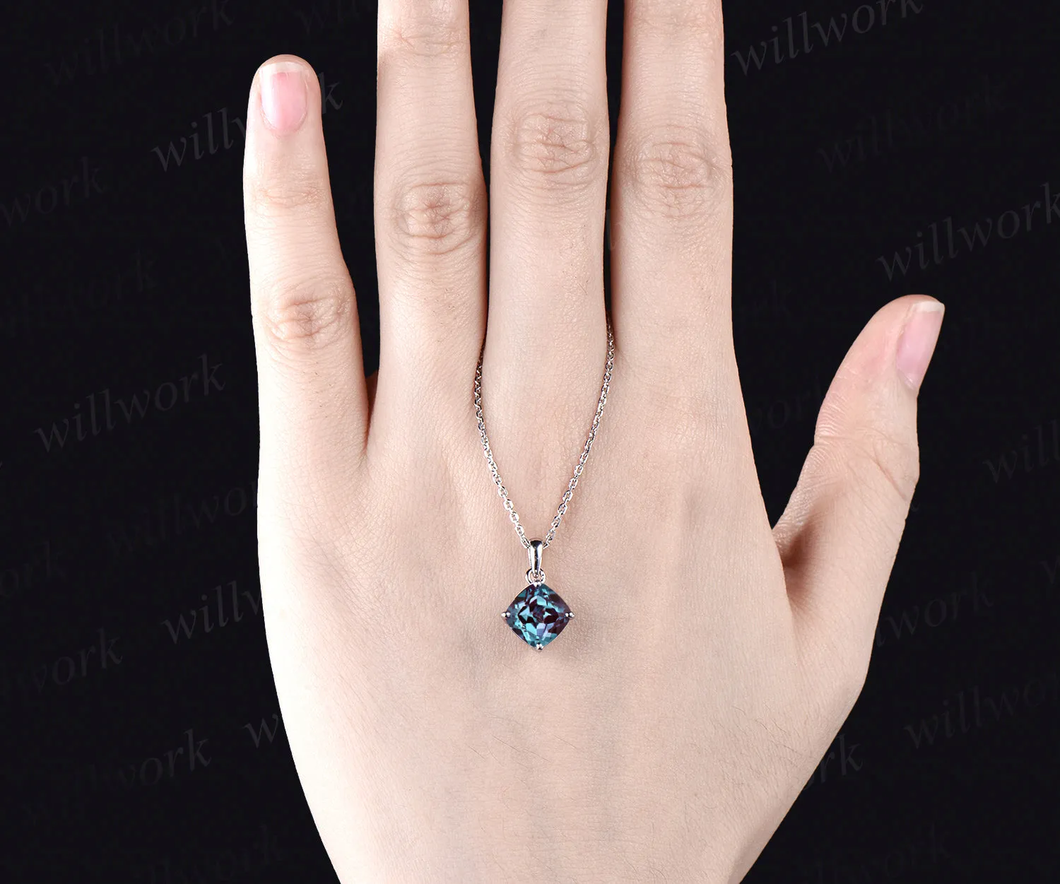 40% Off Silver Cushion Cut Alexandrite Necklace(Bonus with other products. Standalone no ship. Excl. gift box/rush.) sold by Willwork Jewelry product image thumbnail 2