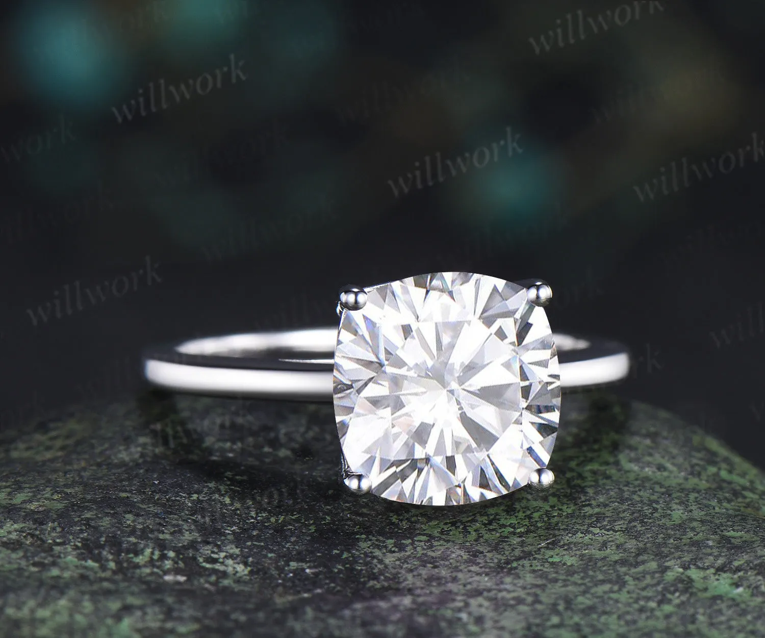 9mm cushion cut moissanite engagement ring classic solitaire 4 prong wedding ring for women sold by Willwork Jewelry product image thumbnail 5