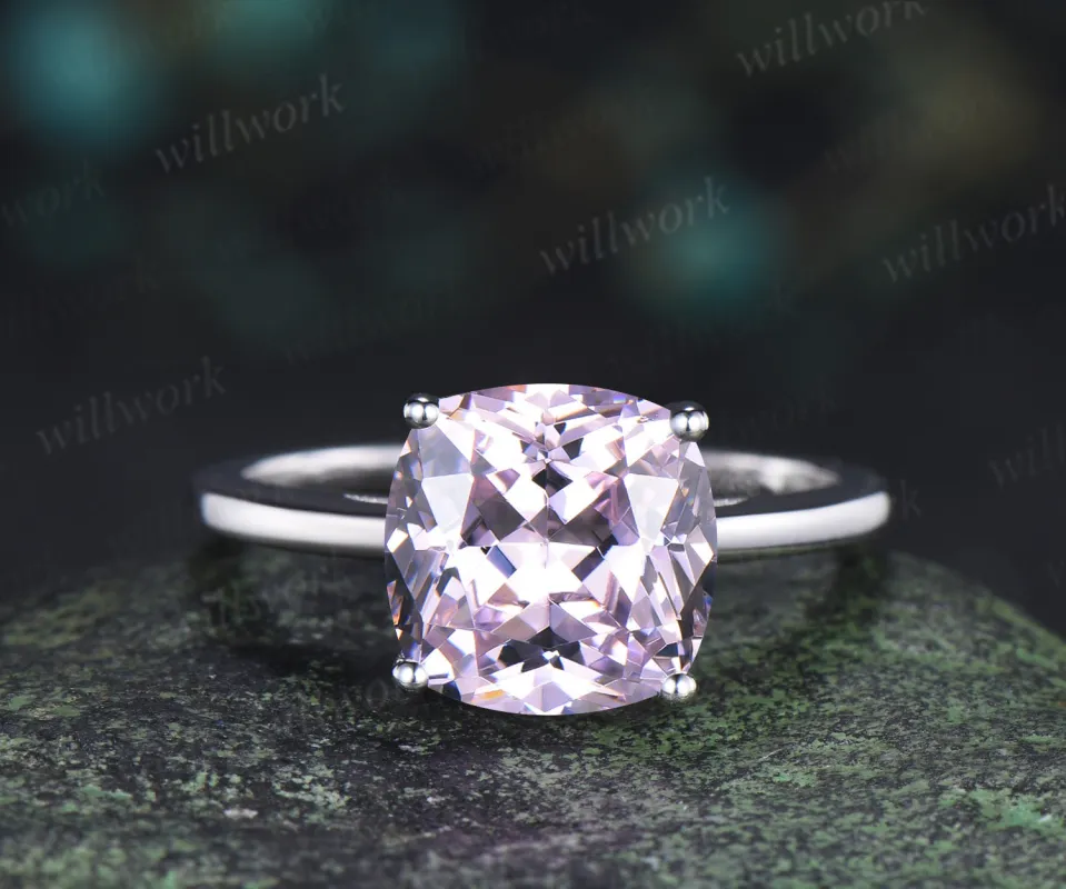 9mm cushion pink cubic zirconia engagement ring solitaire wedding ring for women jewelry gifts for her made by Willwork Jewelry