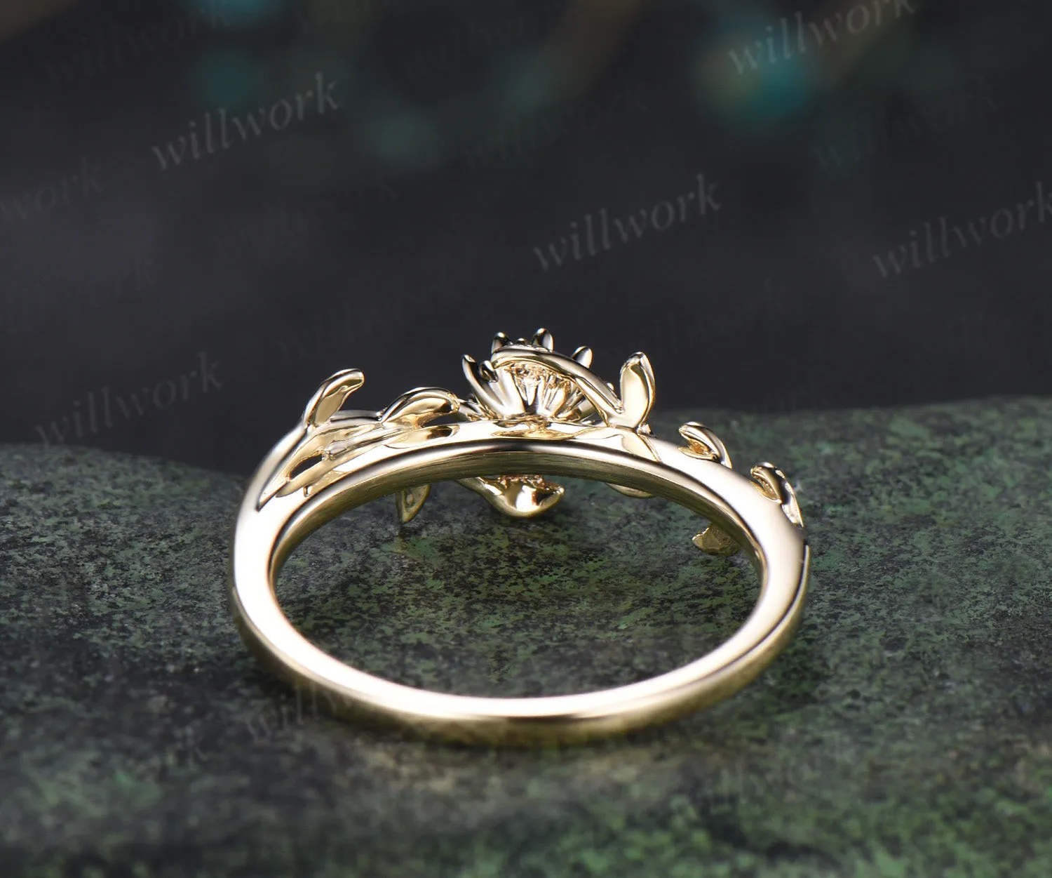 Dainty round citrine flower engagement ring twig leaf vine ring personalized jewelry for her sold by Willwork Jewelry product image thumbnail 4