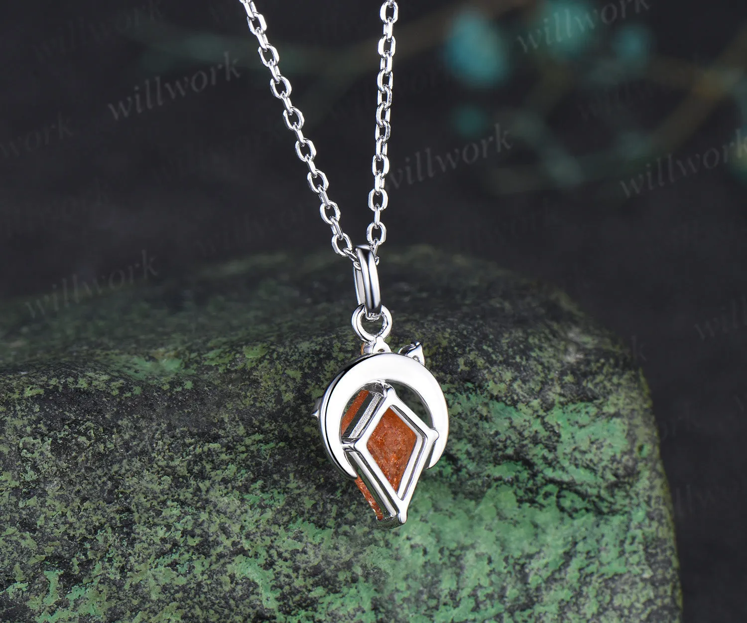 Kite cut sunstone necklace unique moon star citrine peridot accent pendant necklace for women sold by Willwork Jewelry product image thumbnail 4