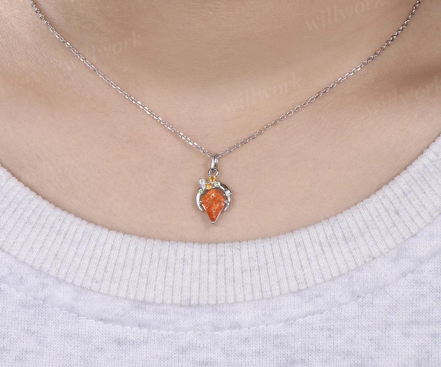 Kite cut sunstone necklace unique moon star citrine peridot accent pendant necklace for women sold by Willwork Jewelry product image thumbnail 2