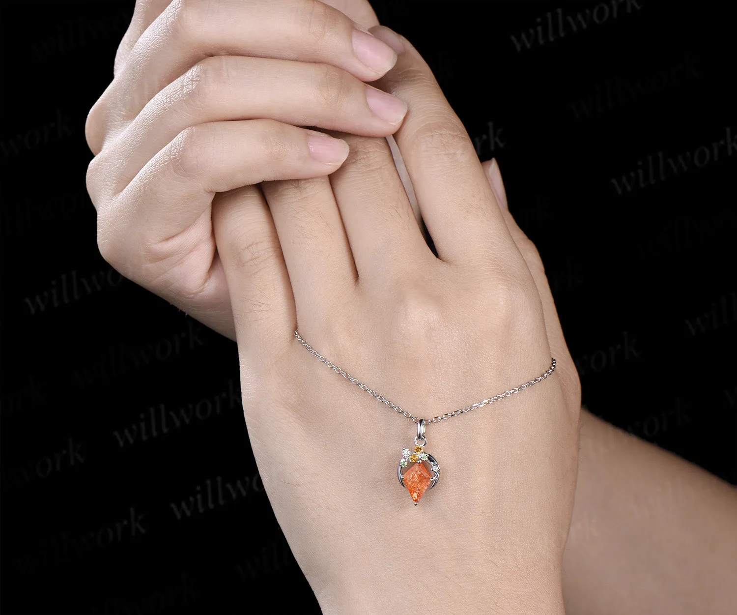 Kite cut sunstone necklace unique moon star citrine peridot accent pendant necklace for women sold by Willwork Jewelry product image thumbnail 5