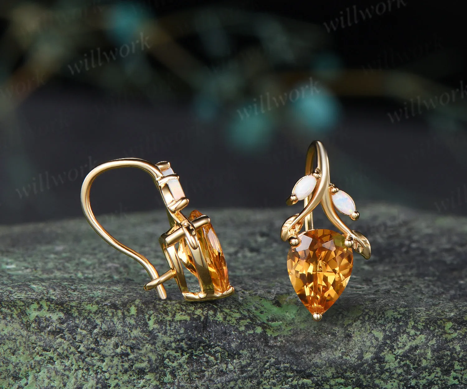 Pear citrine necklace earring set marquise opal twig leaf gemstone pendant hook earrings jewelry set sold by Willwork Jewelry product image thumbnail 5