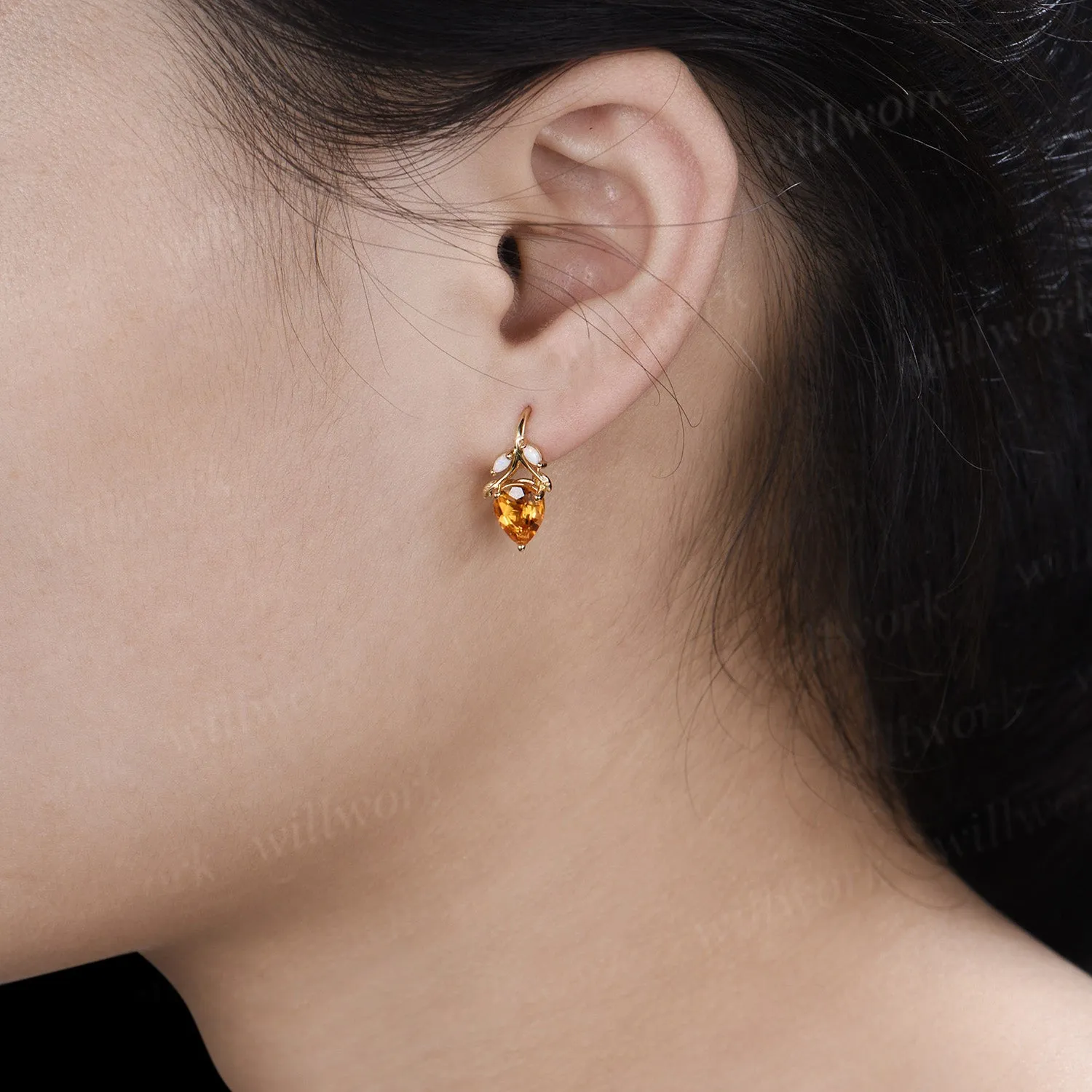 Pear citrine necklace earring set marquise opal twig leaf gemstone pendant hook earrings jewelry set sold by Willwork Jewelry product image thumbnail 4