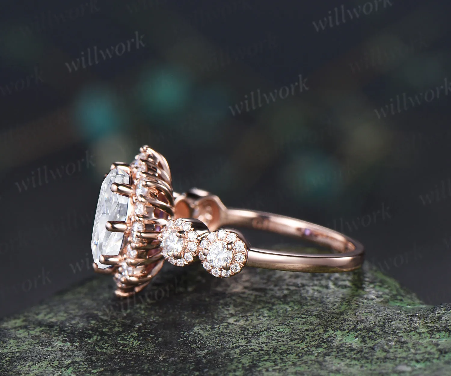 Vintage oval cut moissanite engagement ring art deco unique halo moissanite wedding women ring sold by Willwork Jewelry product image thumbnail 4