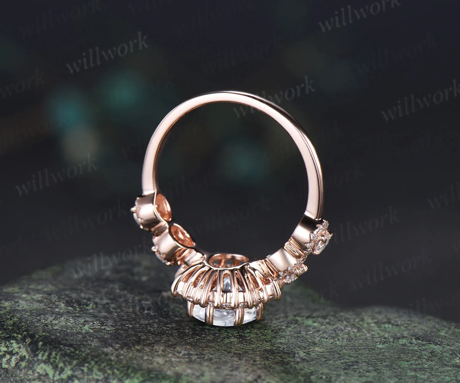 Vintage oval cut moissanite engagement ring art deco unique halo moissanite wedding women ring sold by Willwork Jewelry product image thumbnail 5