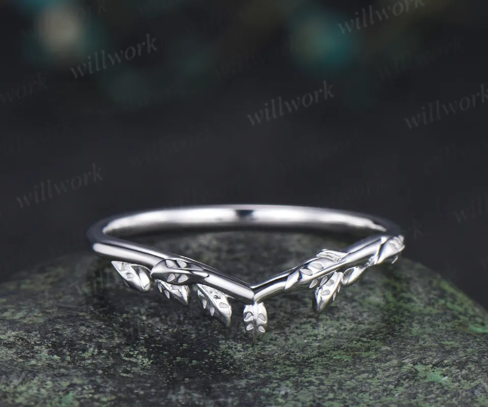 Curved leaf wedding band nature inspired matching stacking ring gifts for women sold by Willwork Jewelry
