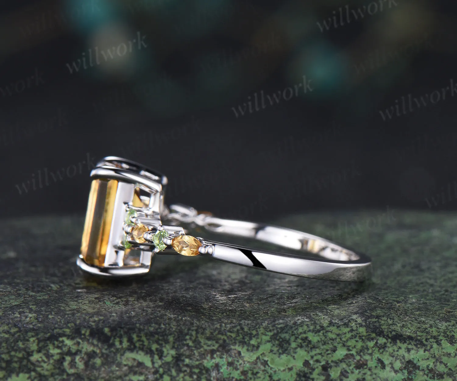 Emerald cut citrine engagement ring peridot marquise yellow citrine wedding ring November birsthone jewelry sold by Willwork Jewelry product image thumbnail 5