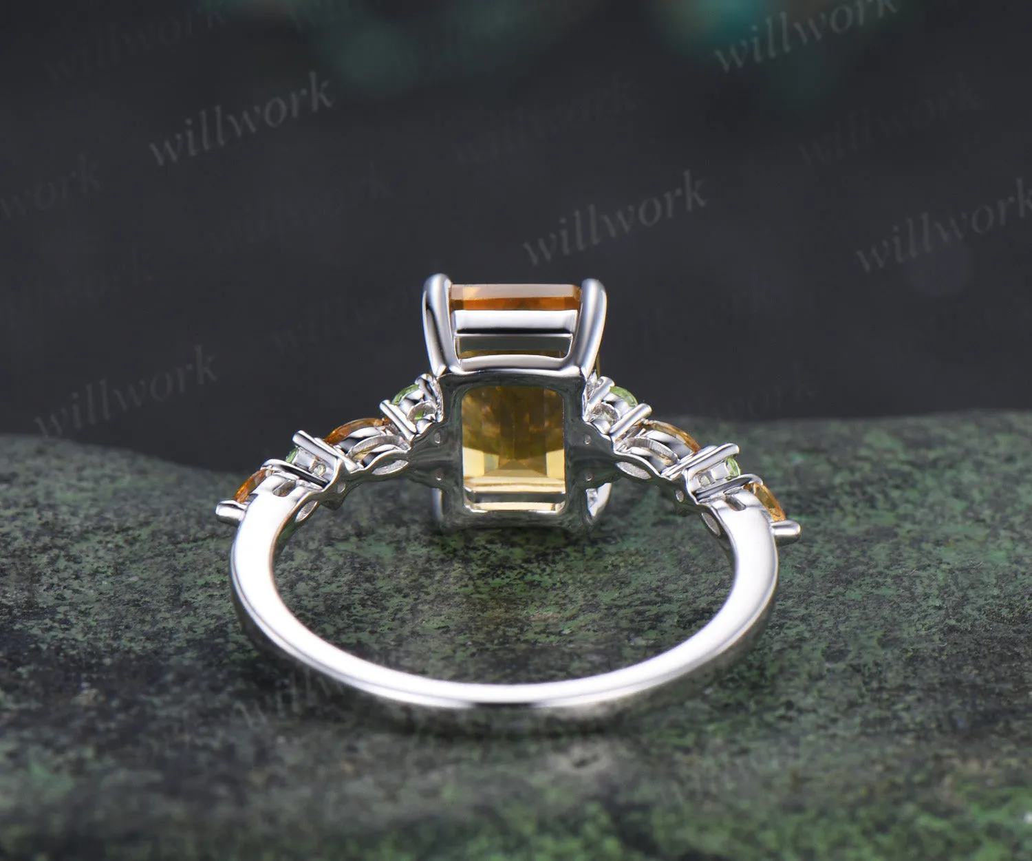 Emerald cut citrine engagement ring peridot marquise yellow citrine wedding ring November birsthone jewelry sold by Willwork Jewelry product image thumbnail 4