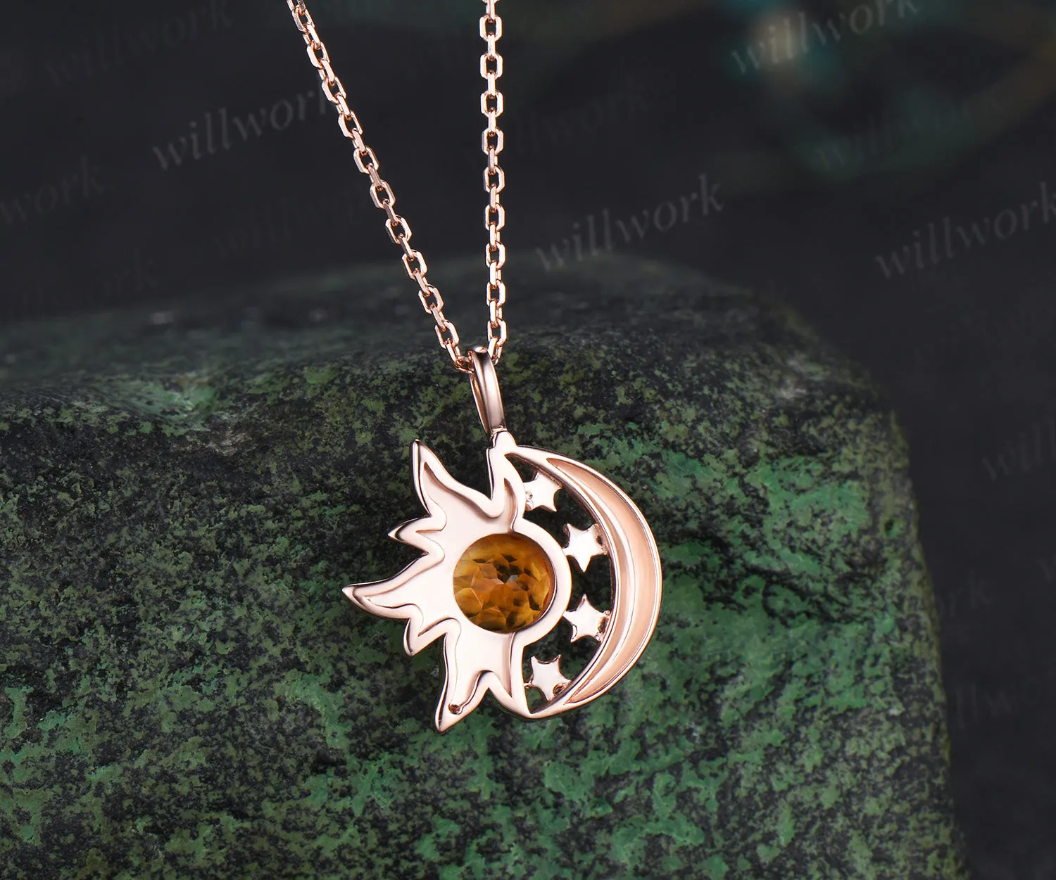 Round citrine sun moon star pendant necklace celestial sun charm with moon stars jewelry gifts sold by Willwork Jewelry product image thumbnail 4
