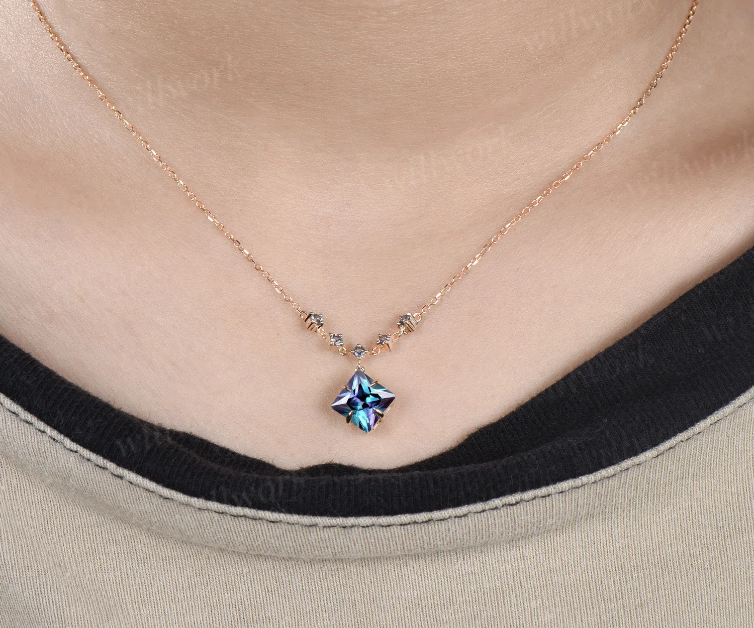 Princess cut alexandrite necklace unique color change gemstone pendant June birthstone gifts for women sold by Willwork Jewelry product image thumbnail 2