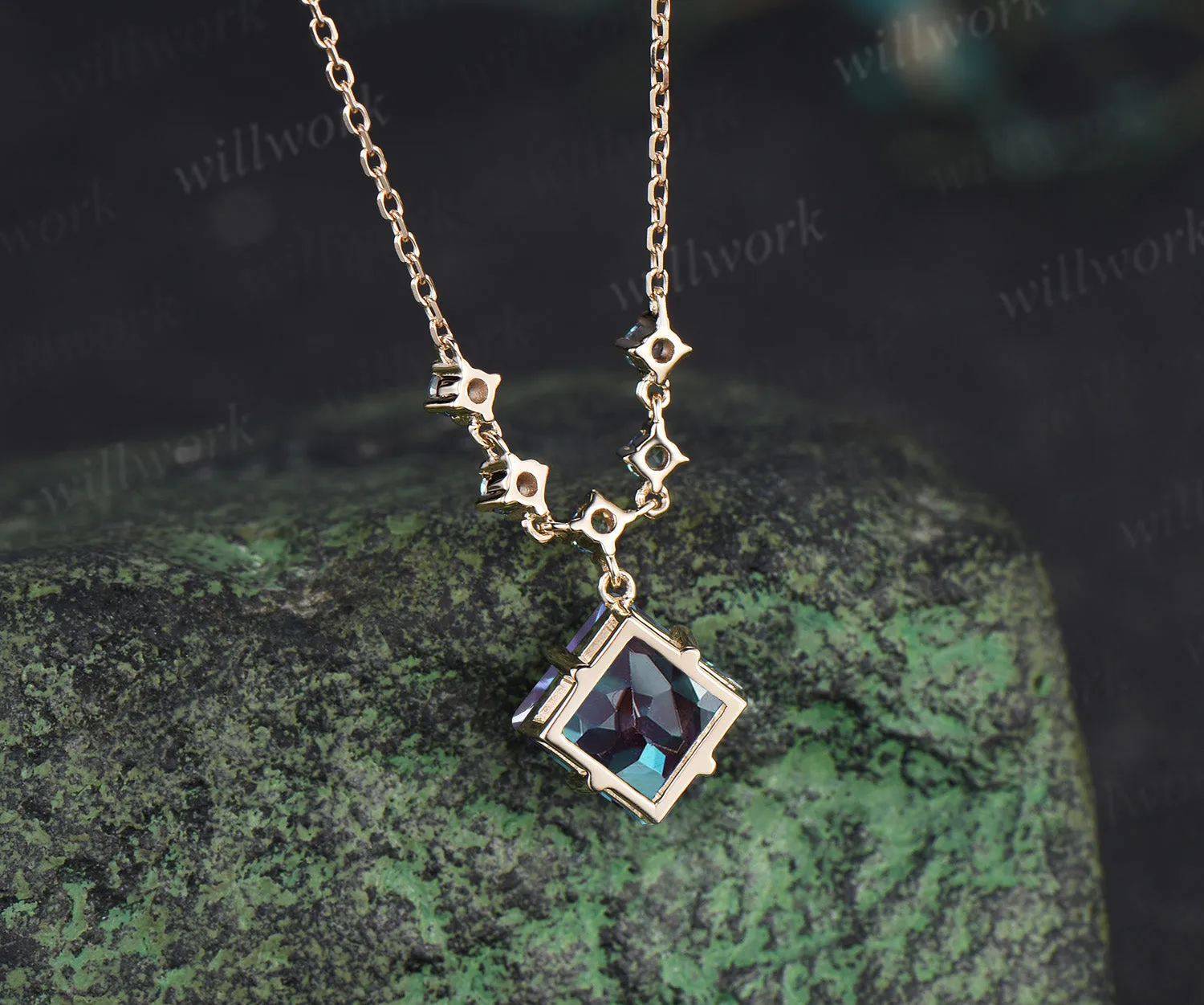 Princess cut alexandrite necklace unique color change gemstone pendant June birthstone gifts for women sold by Willwork Jewelry product image thumbnail 4