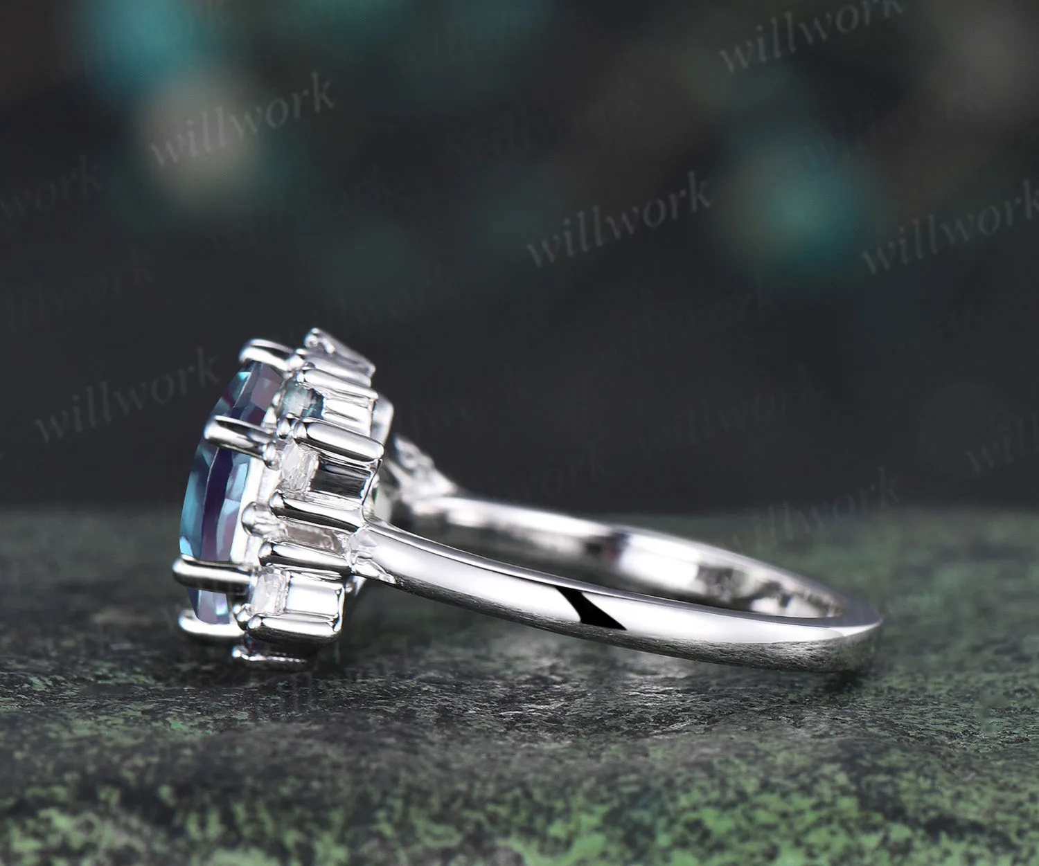 Unique hexagon cut alexandrite ring moissanite alexandrite cluster engagement ring color change gemstone jewelry gifts sold by Willwork Jewelry product image thumbnail 4
