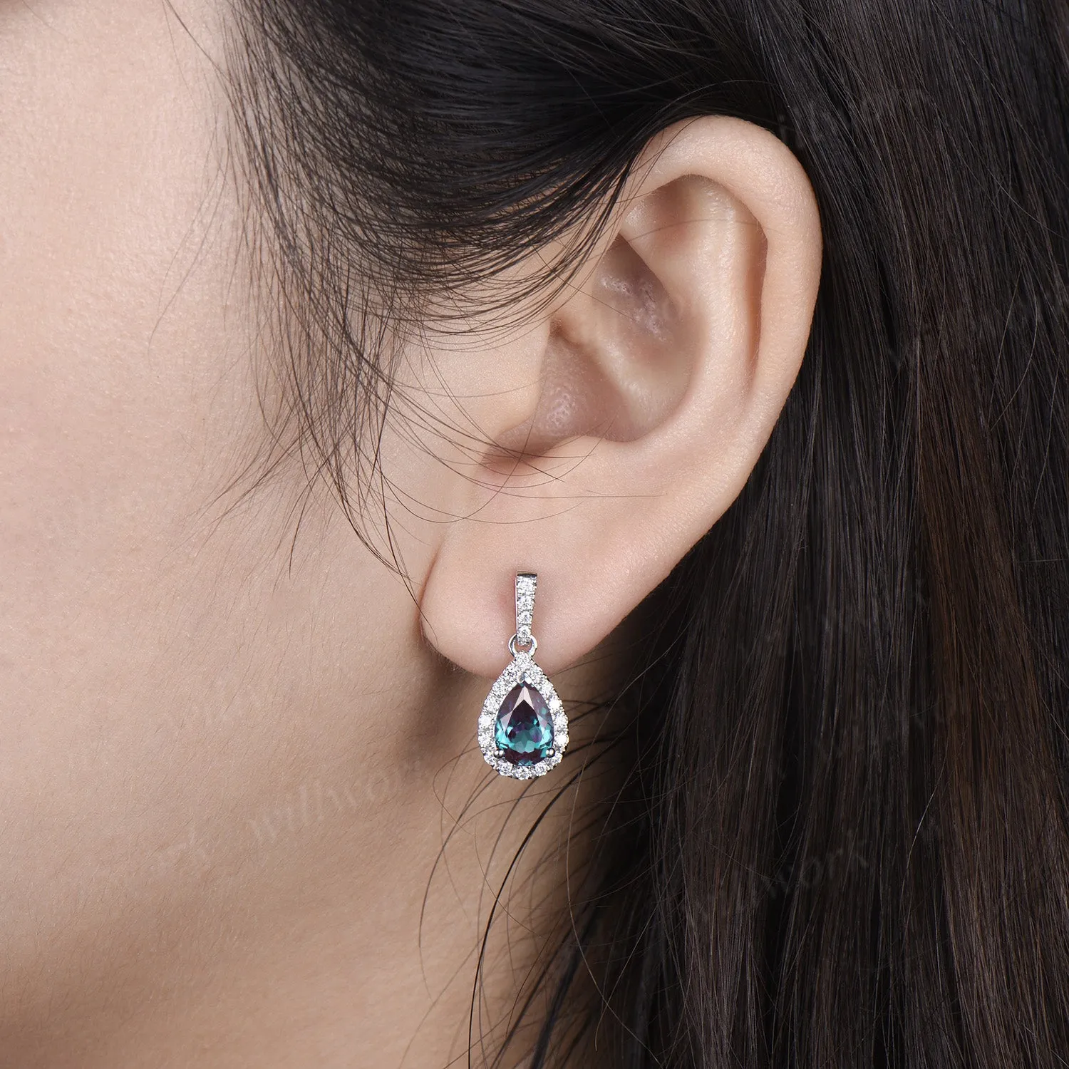 Vintage pear alexandrite moisanite halo earrings necklace set color change gemstone jewelry set birthday anniversary gifts sold by Willwork Jewelry product image thumbnail 4