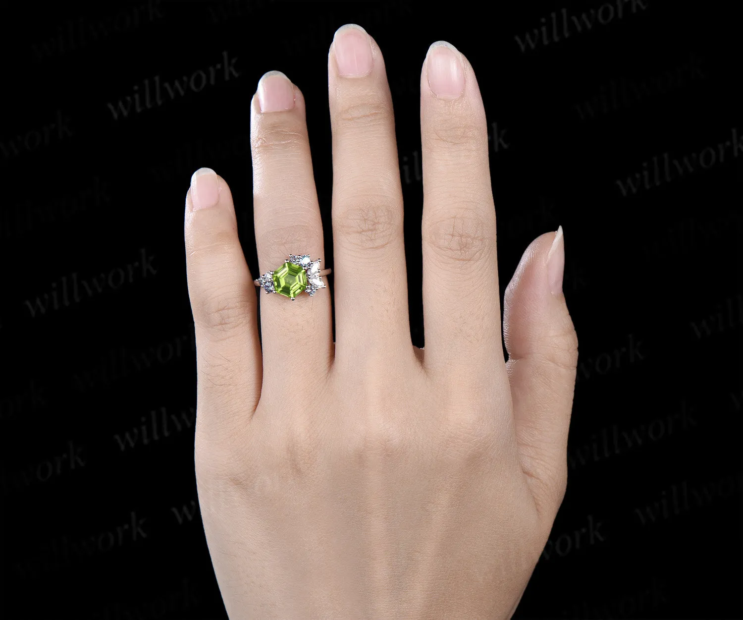 Hexagon cut peridot engagement ring cluster alexandrite marquise moissanite bridal ring gifts for women sold by Willwork Jewelry product image thumbnail 5