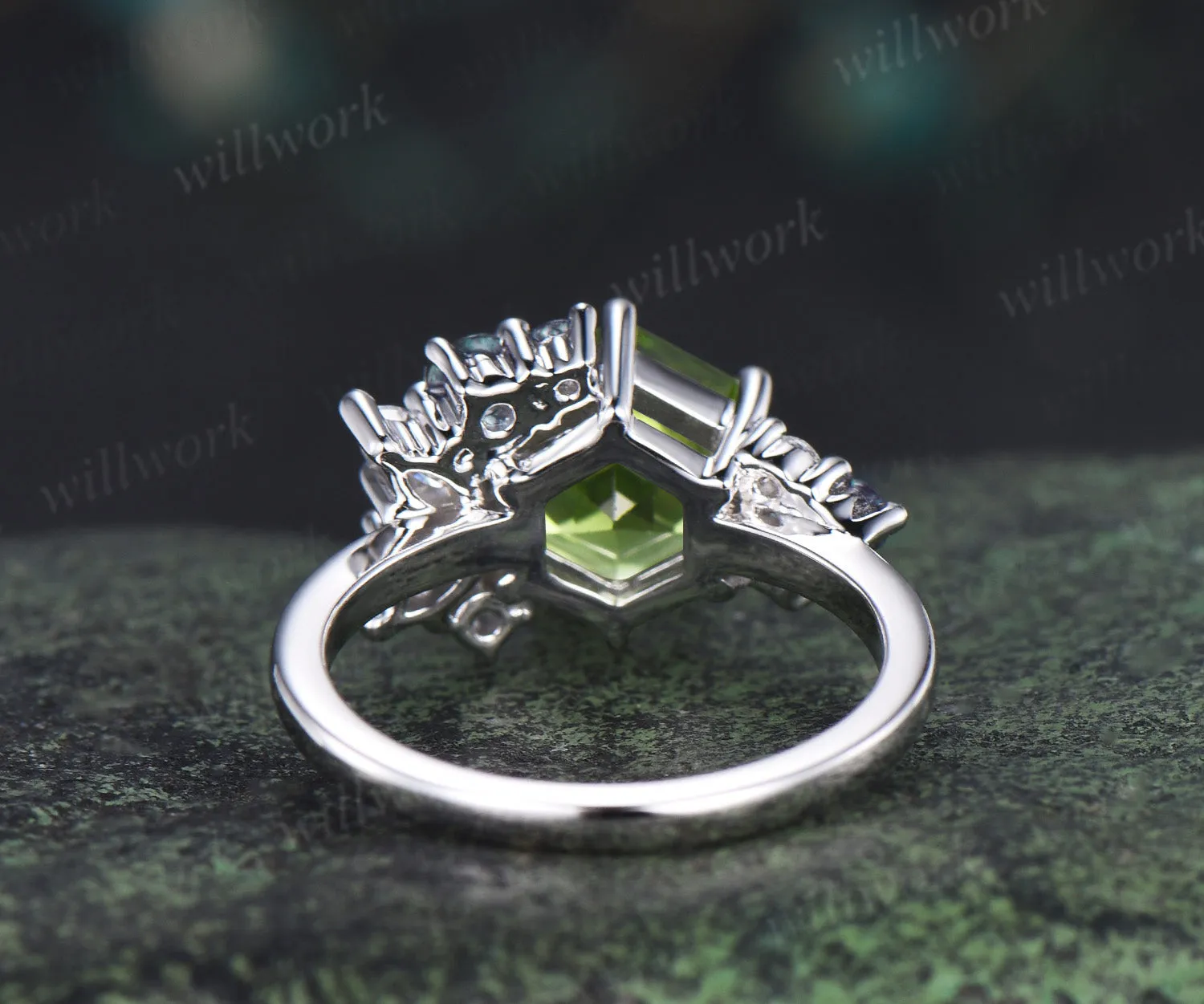 Hexagon cut peridot engagement ring cluster alexandrite marquise moissanite bridal ring gifts for women sold by Willwork Jewelry product image thumbnail 3