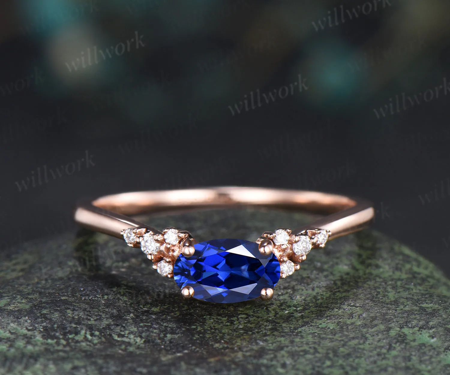 Oval blue sapphire engagement ring set moissanite cluster ring sapphire citrine stacking ring unique bridal set sold by Willwork Jewelry product image thumbnail 4