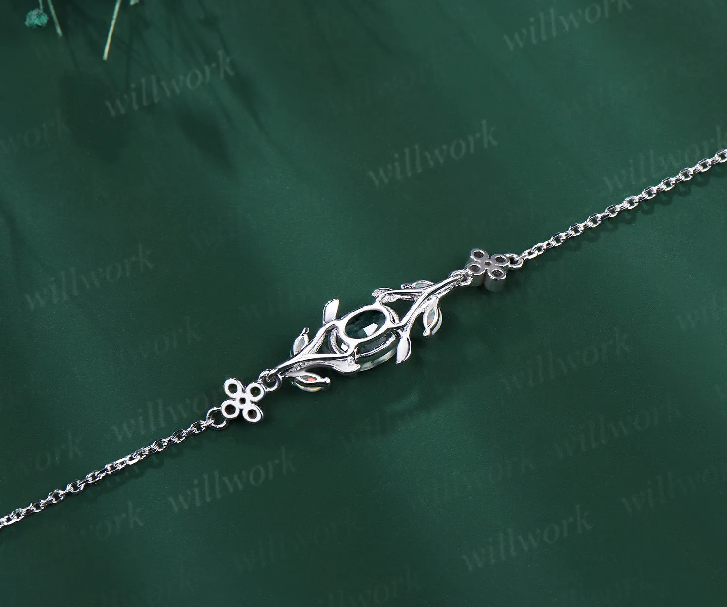 Oval cut moss agate marquise opal leaf bracelet emeralds clover adjustable bracelet nature inspired jewelry for women sold by Willwork Jewelry product image thumbnail 3