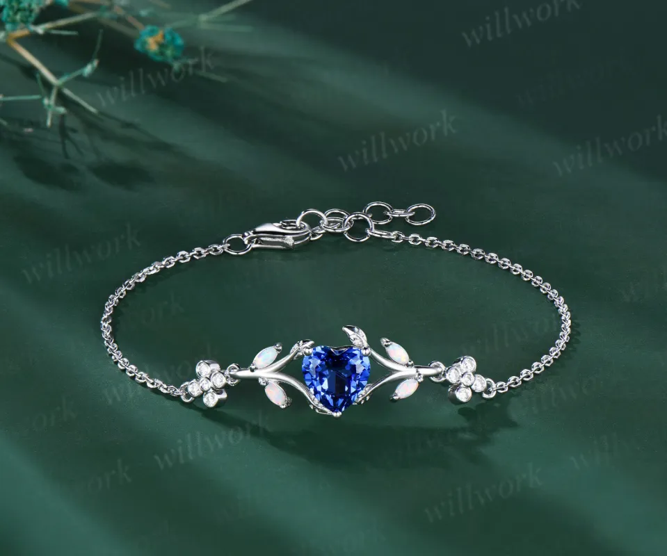 6.5mm heart sapphire nature inspired leaf bracelets art deco marquise opal clover moissanites adjustable bracelet sold by Willwork Jewelry