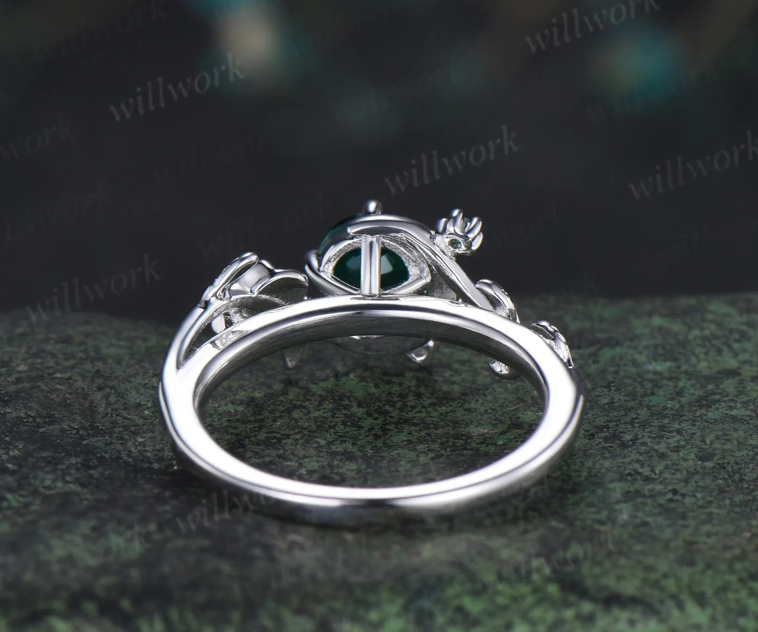 Round cut emerald ring vintage star moon cluster engagement ring twig leaf gemstone bridal ring jewelry gift sold by Willwork Jewelry product image thumbnail 5