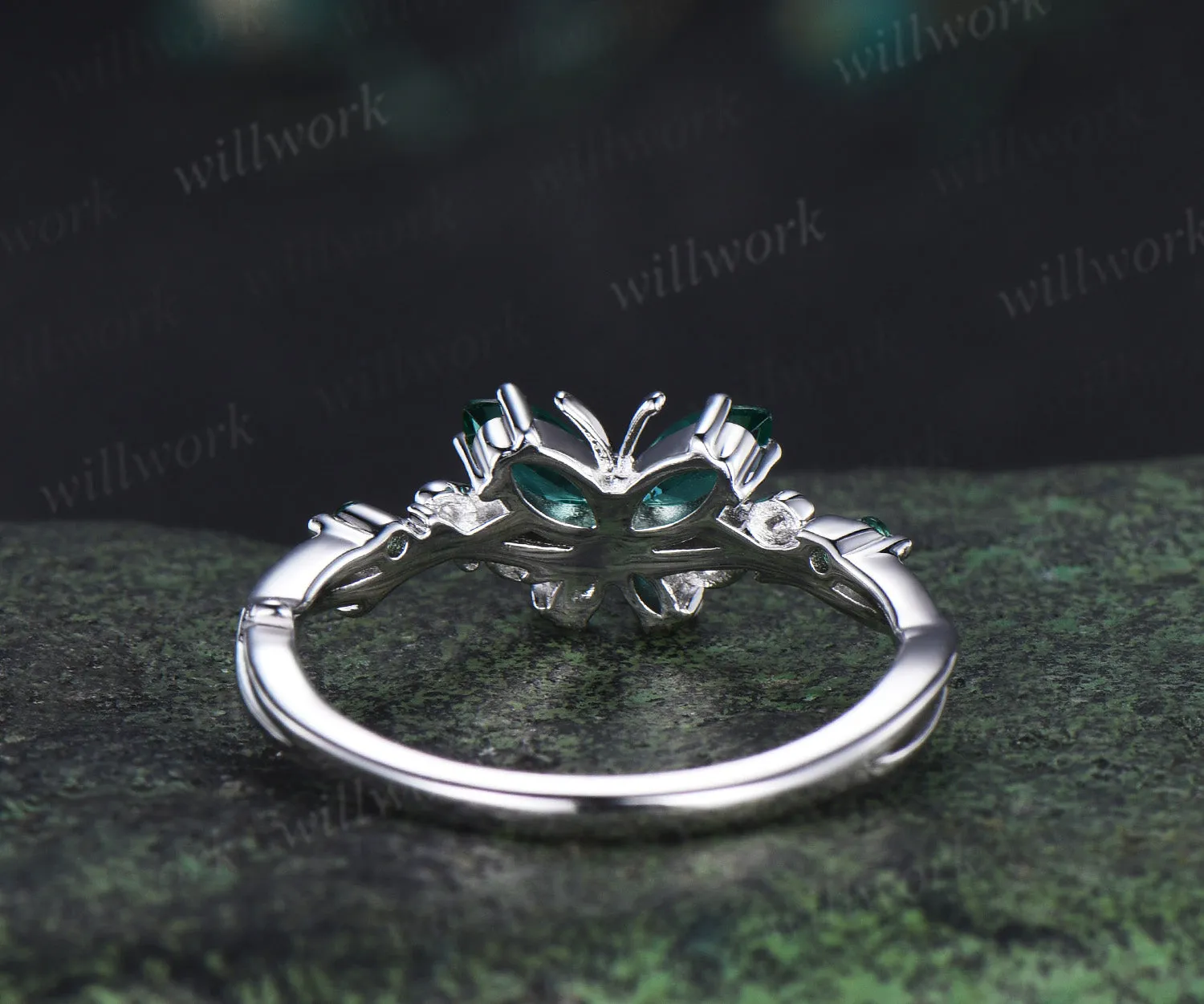 Vintage butterful marquise emerald engagement ring unique floral green emerald ring elegant bridal ring gifts for her sold by Willwork Jewelry product image thumbnail 5