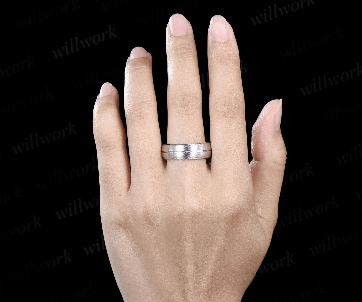 7mm brushed men ring full eternity band dome shaped concave center wedding ring for men sold by Willwork Jewelry product image thumbnail 2