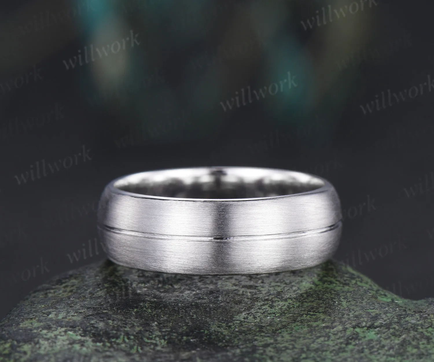 7mm brushed men ring full eternity band dome shaped concave center wedding ring for men sold by Willwork Jewelry product image thumbnail 3