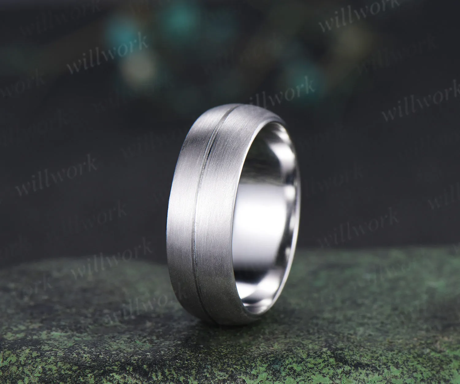 7mm brushed men ring full eternity band dome shaped concave center wedding ring for men sold by Willwork Jewelry