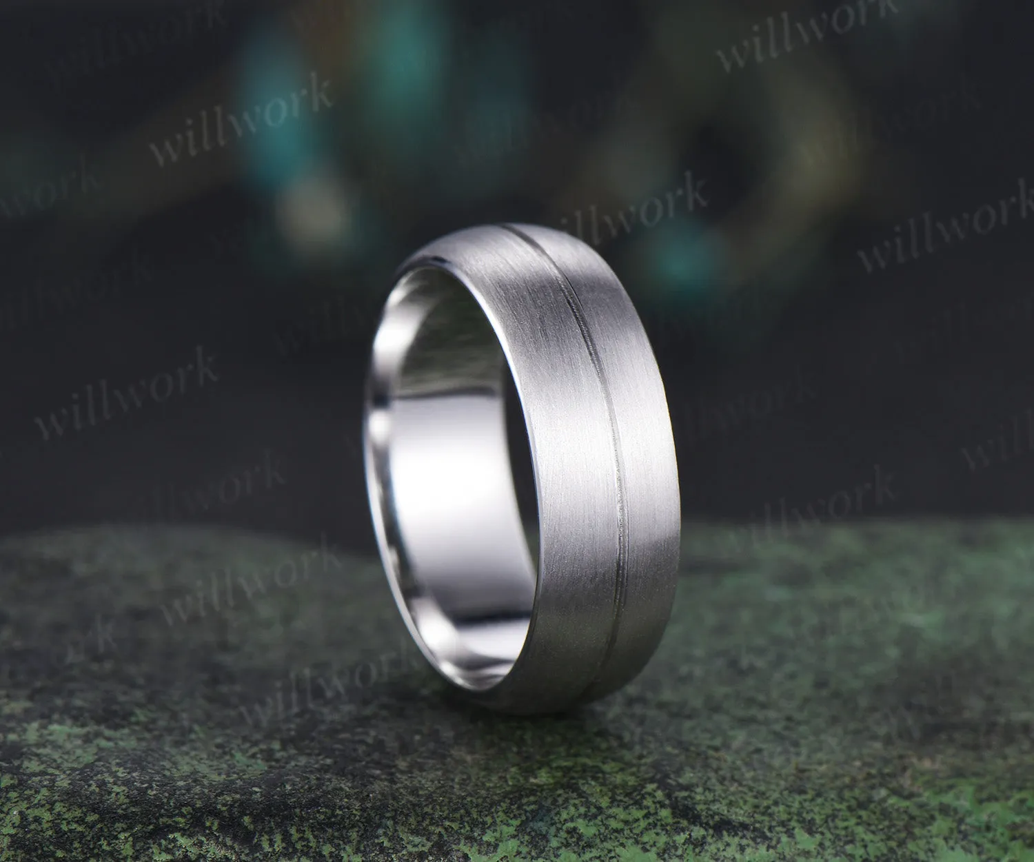 7mm brushed men ring full eternity band dome shaped concave center wedding ring for men sold by Willwork Jewelry product image thumbnail 4