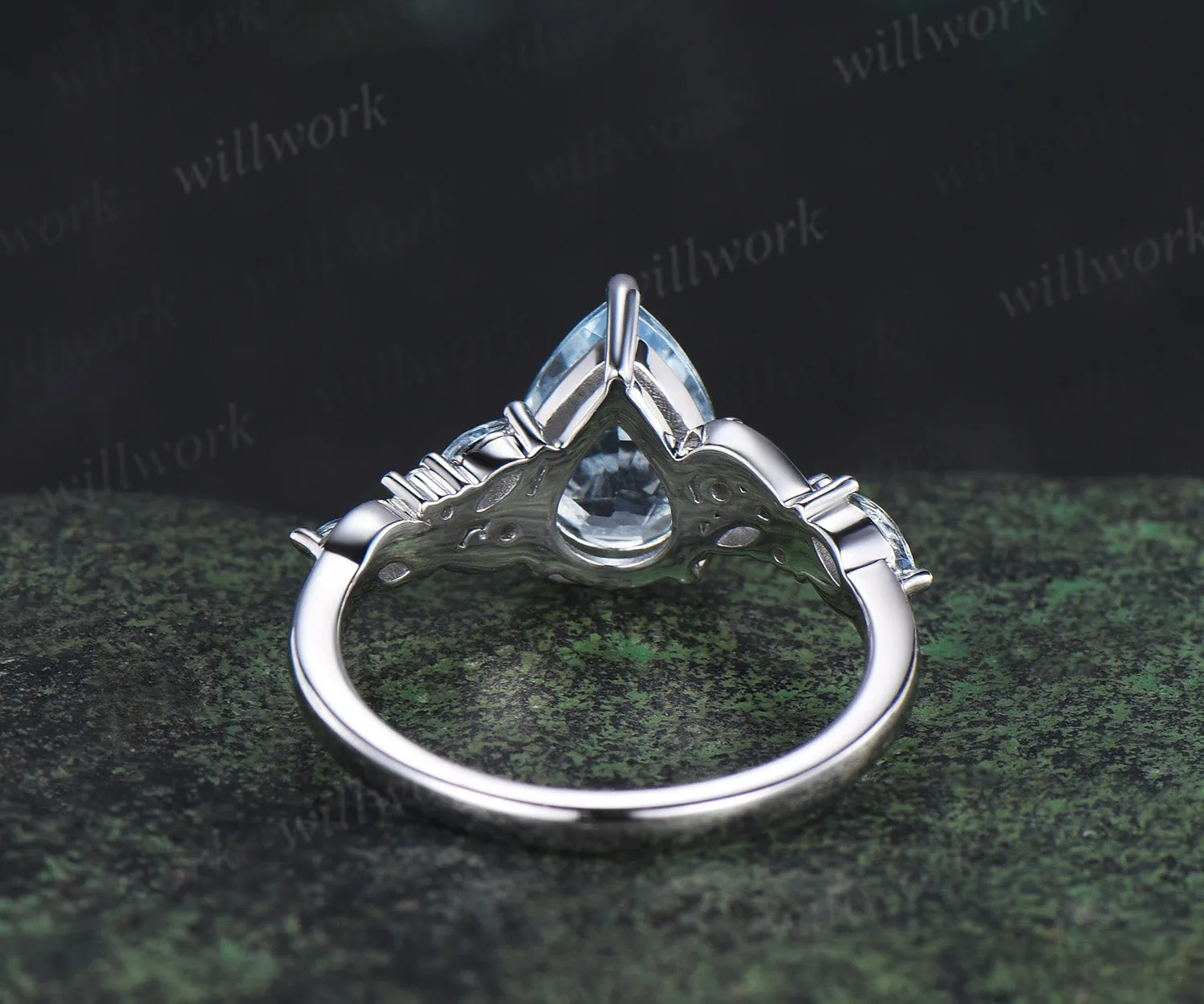6x8mm pear cut aquamarine engagement ring marquise aquamarines moissanites cluster promise ring March birthstone jewelry gifts sold by Willwork Jewelry product image thumbnail 5
