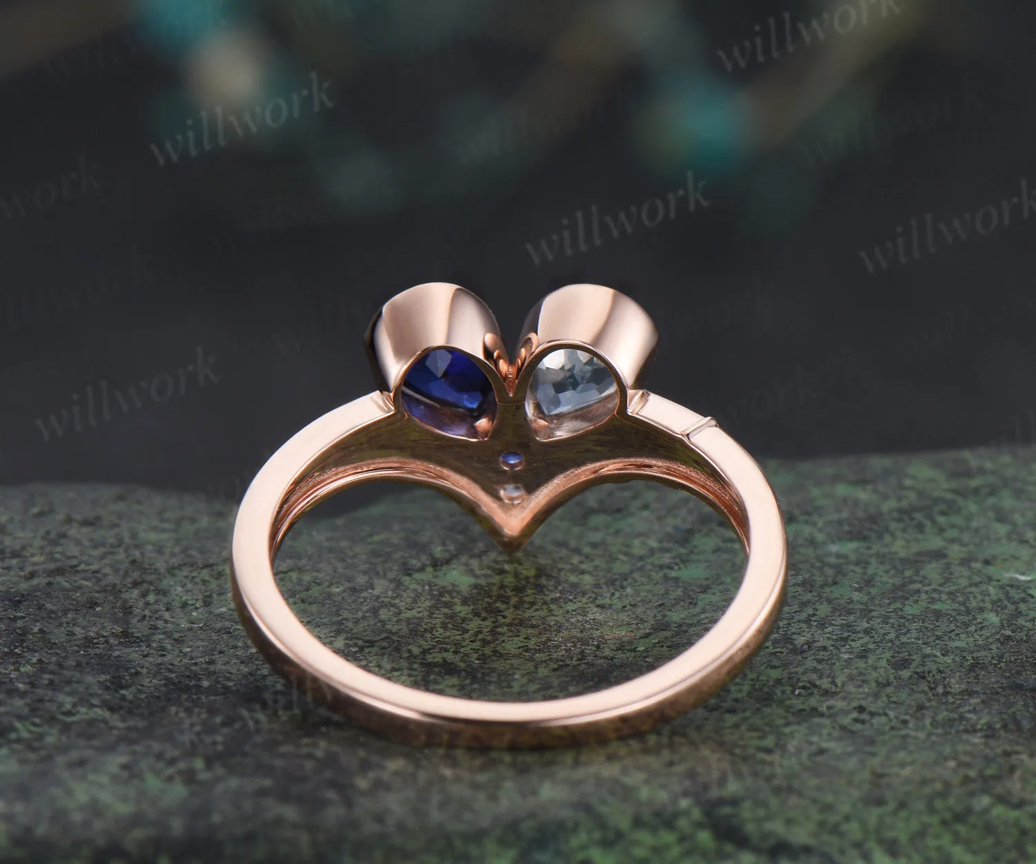 Toi et moi pear aquamarine sapphire engagement ring heart shape gemstone birthstone ring unique gifts for bff couple sold by Willwork Jewelry product image thumbnail 5