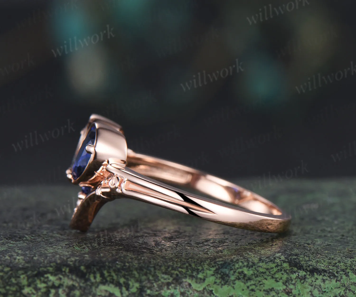 Toi et moi pear aquamarine sapphire engagement ring heart shape gemstone birthstone ring unique gifts for bff couple sold by Willwork Jewelry product image thumbnail 3