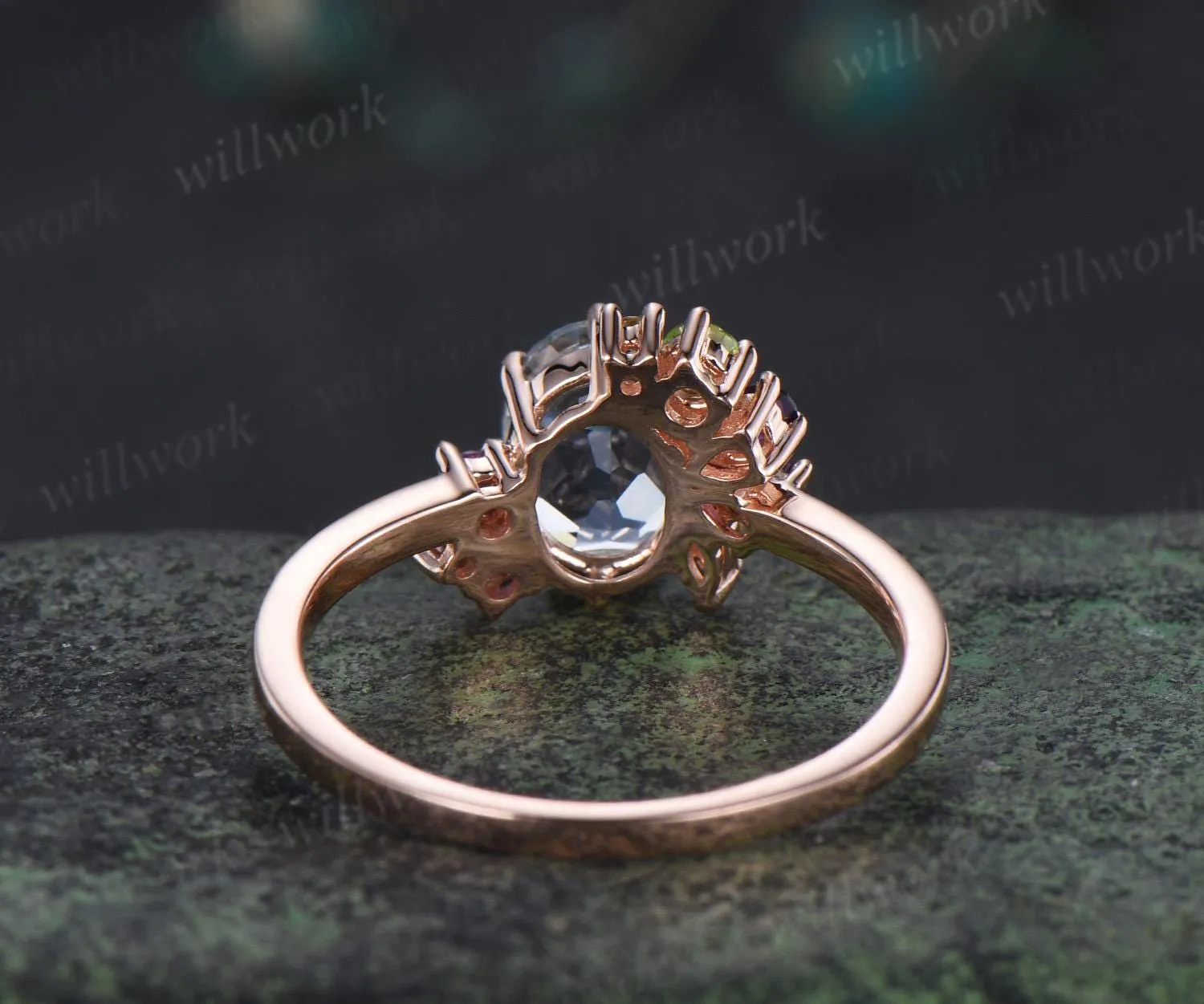 Oval cut natural aquamarine engagement ring 14k rose gold 6 prong cluster amethyst peridot ring dainty wedding promise ring women sold by Willwork Jewelry product image thumbnail 5