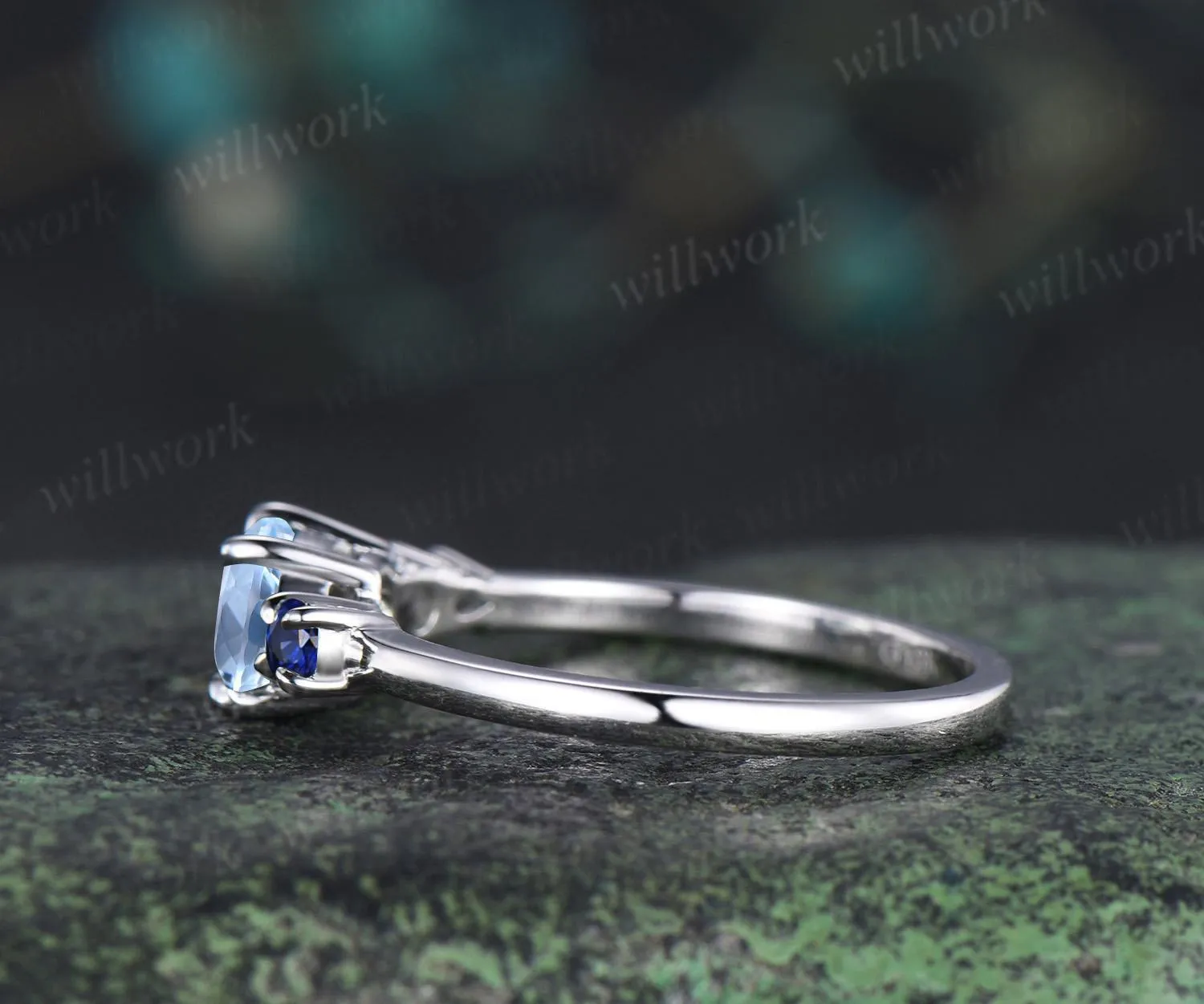 1ct Aquamarine sapphire engagement ring oval cut solid 14k white gold east to west unique promise wedding ring women claw prong ring silver sold by Willwork Jewelry product image thumbnail 4